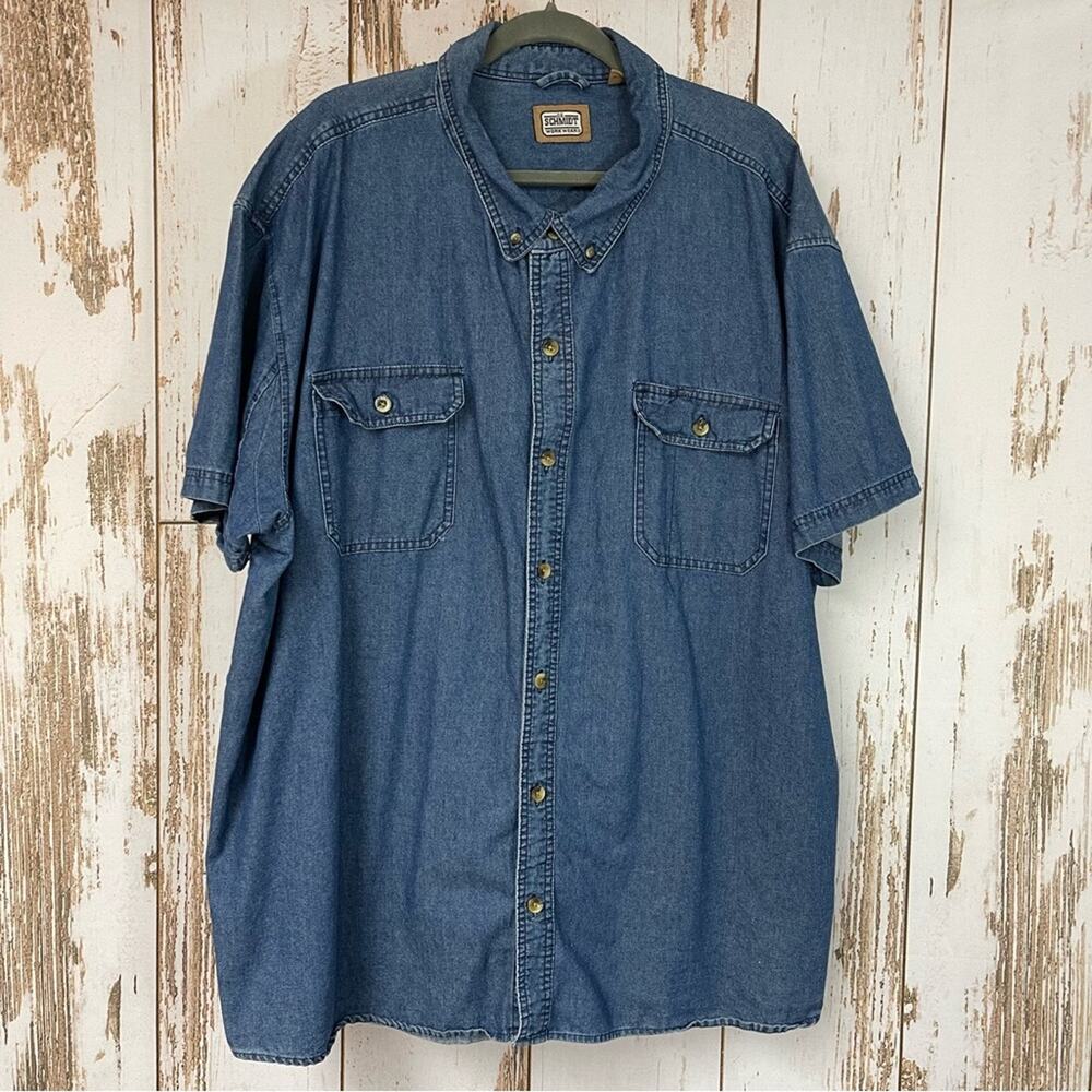 C.E. Schmidt, Chambray Button Down Short Sleeve Shirt Size 4XL. Excellent cond!